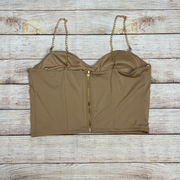 Julia Love By J Tan Nude Bustier Crop Top XL Gold Chain Straps Corset Style - Picture 5 of 11